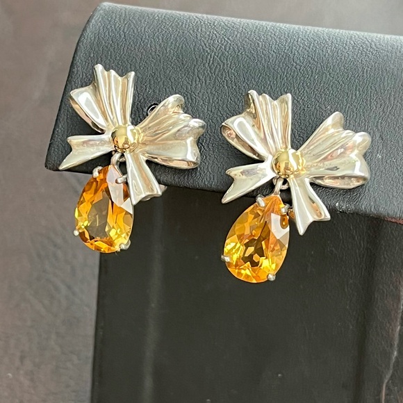 🔴SOLD🔴 Tiffany & Co. 18k gold sterling silver and citrine bow earrings RARE - Picture 4 of 11